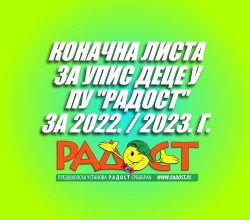 Упис 2022. / 2023. Коначна листа